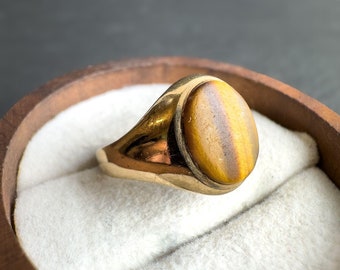 9ct Gold Vintage Tiger Eye Ring: English Hallmarked, UK I 1/2 US 4.5