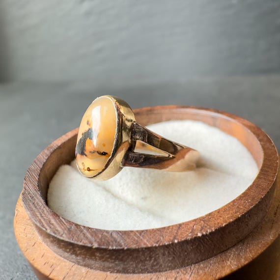 Antique 9ct Gold Agate Statement Ring - English H… - image 3