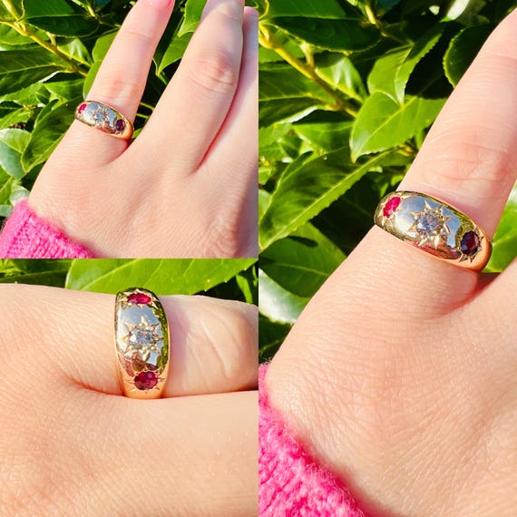 Victorian | Heavy 18ct Solid Gold Ruby & Old Cut … - image 10