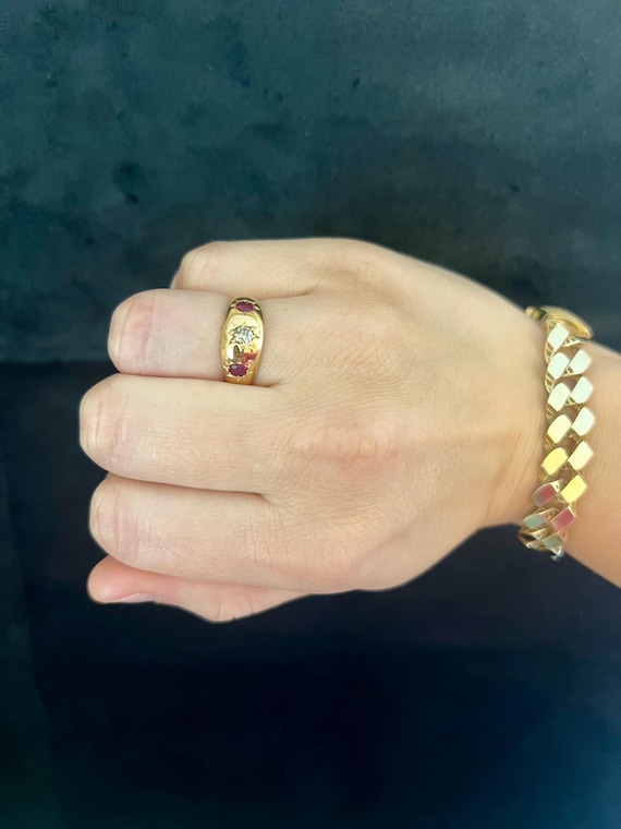 Victorian | Heavy 18ct Solid Gold Ruby & Old Cut … - image 11