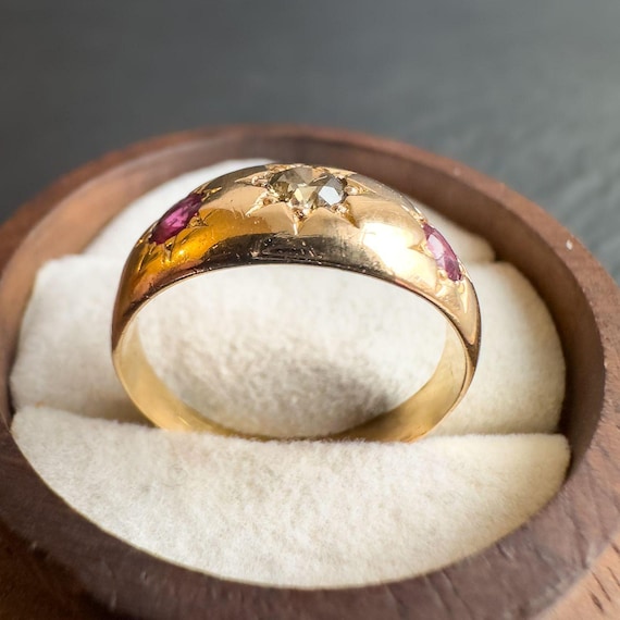 Victorian | Heavy 18ct Solid Gold Ruby & Old Cut … - image 8