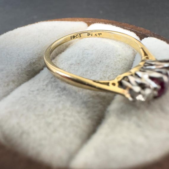 Ruby Diamond Ring 18ct Gold Platinum - Vintage Th… - image 8
