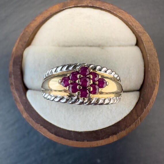 Vintage 9ct Solid Gold Ruby Cluster Ring | Englis… - image 6
