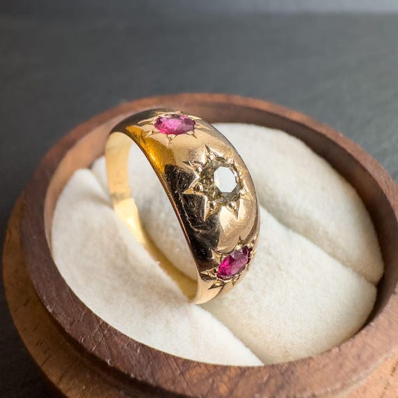 Victorian | Heavy 18ct Solid Gold Ruby & Old Cut … - image 4