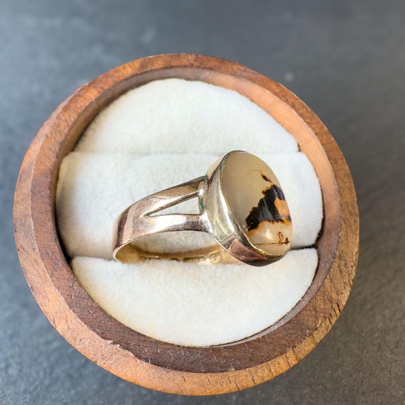 Antique 9ct Gold Agate Statement Ring - English H… - image 7