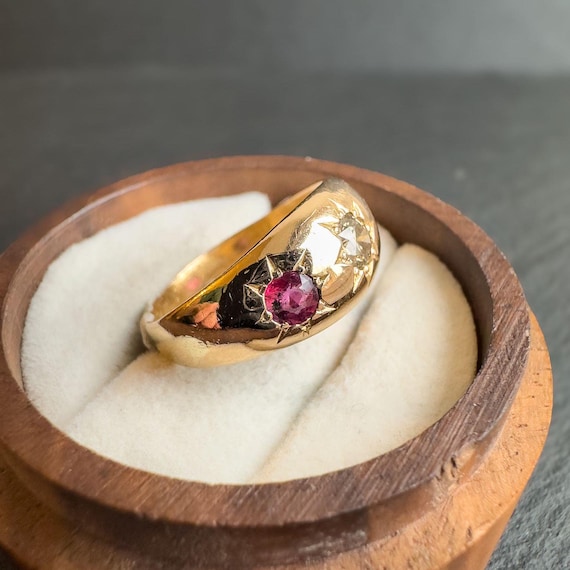 Victorian | Heavy 18ct Solid Gold Ruby & Old Cut … - image 2