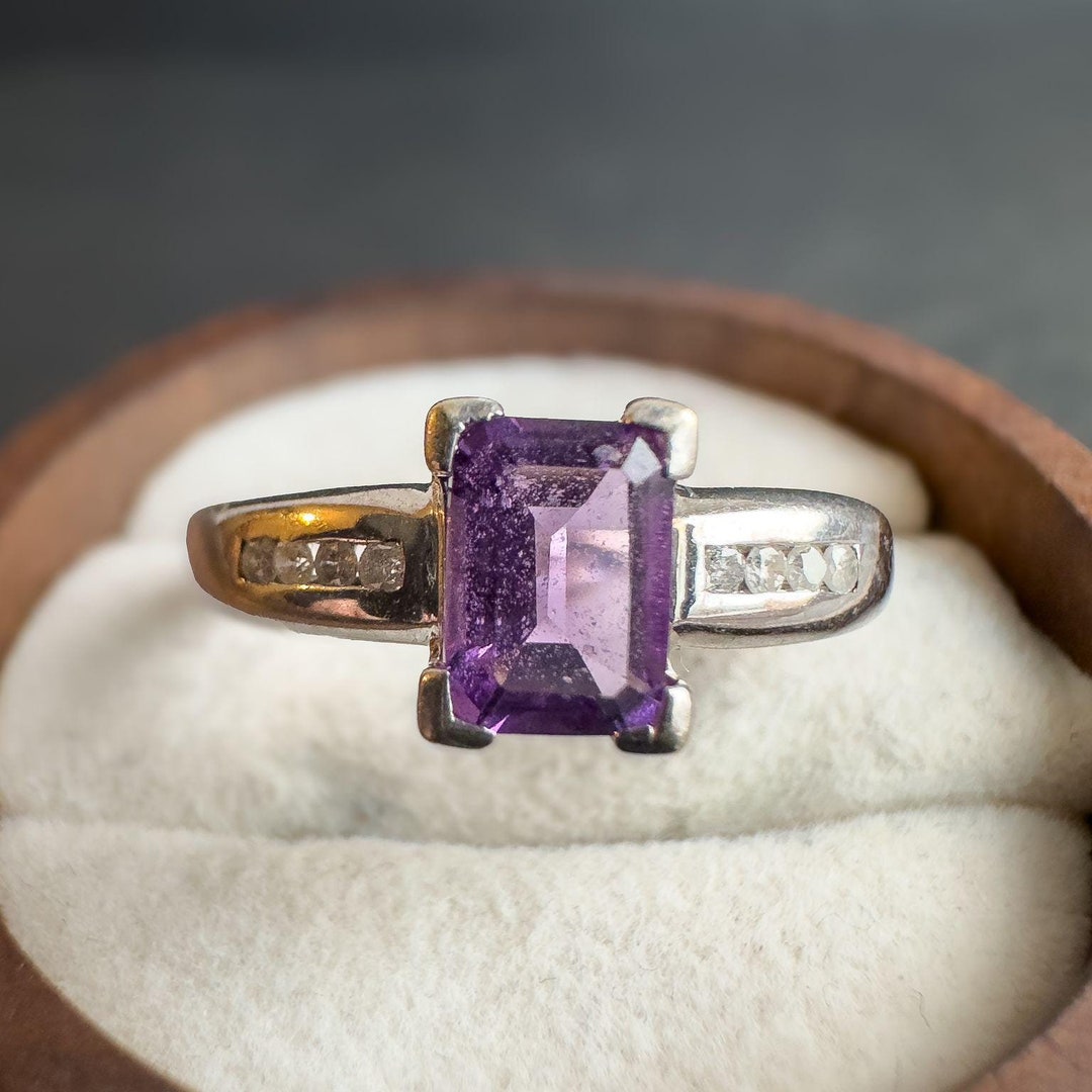ヴィンテージ 9カラット ホワイトゴールド アメジスト ダイヤモンド
