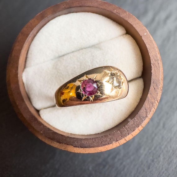 Victorian | Heavy 18ct Solid Gold Ruby & Old Cut … - image 7