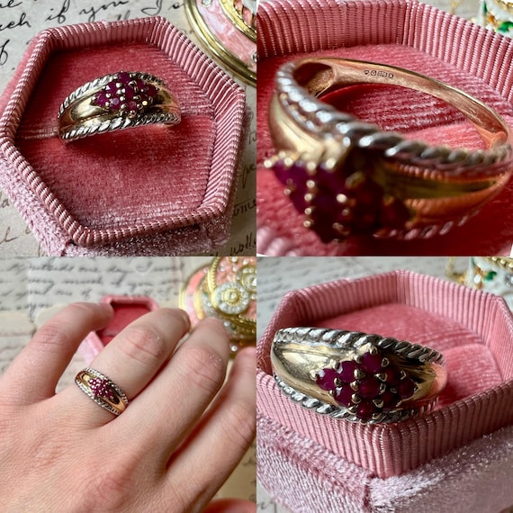 Vintage 9ct Solid Gold Ruby Cluster Ring | Englis… - image 9