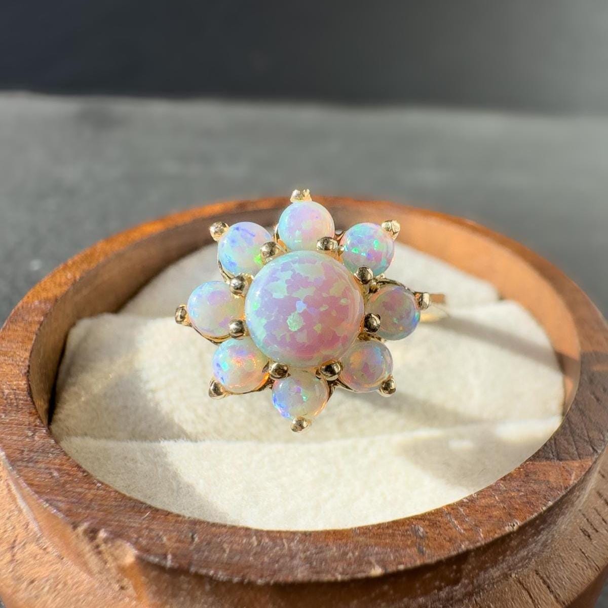 Vintage 9ct Gold | Opal Flower Ring: Floral Statement Jewelry | UK