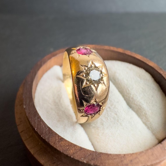 Victorian | Heavy 18ct Solid Gold Ruby & Old Cut … - image 5