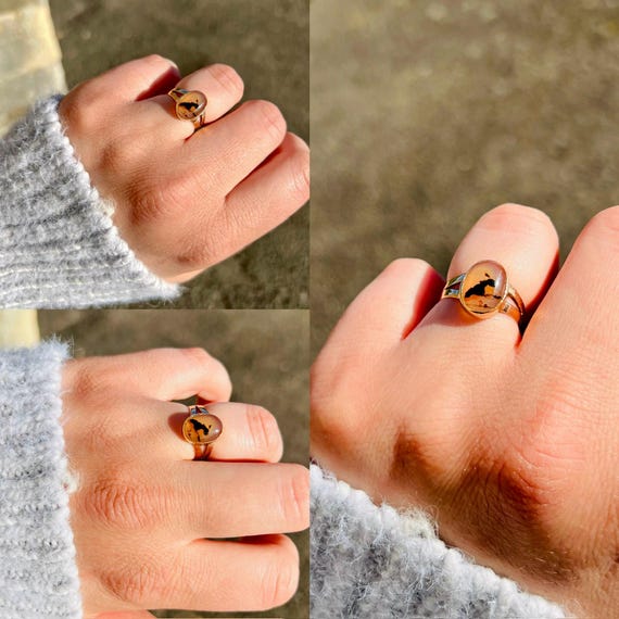 Antique 9ct Gold Agate Statement Ring - English H… - image 9