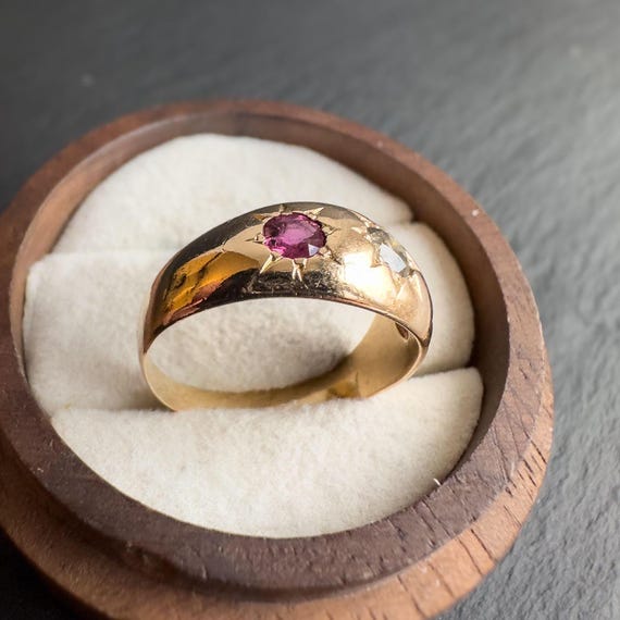 Victorian | Heavy 18ct Solid Gold Ruby & Old Cut … - image 6
