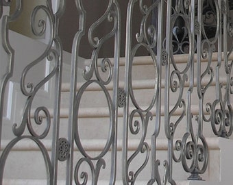 Forged balcony railings. Elegant Hand-Forged Iron Staircase Railings for Indoor Use. The price is for 1 Linear Foot.