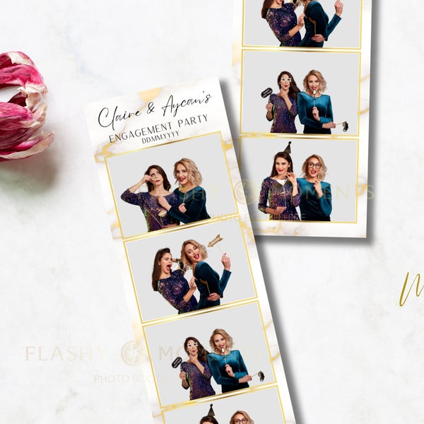 White and Gold Marble Photo Booth Template 2x6 Photo Strip