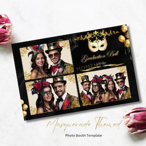 Masquerade Themed Photo Booth Template  | 4x6 Photo Design (3 photos)