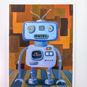 Dipinto a olio originale e stravagante: "Robot retrò"