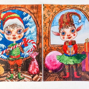 Un juego de tarjetas impresas: "Duendes navideños"