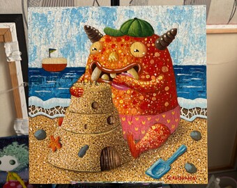 Original acrylic painting: “Sand castle” | Handmade | Home Decor | Wall art