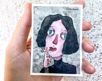 ACEO Original Watercolor Painting on Paper | Homedecor | Walldecor | Handmade | Collector's art: "Smoke"