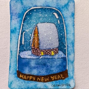Cartão original ACEO: "Feliz Ano Novo"