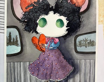 Original Aquarell-Illustration auf Papier | Wohndekor | Wanddekor | Darkart: "Liebe"