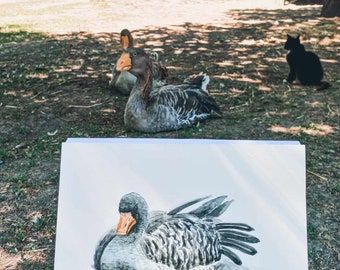 Original Aquarell Tierillustration | Wohndekor | Handgefertigt | Wandkunst | Tier: "Gans"
