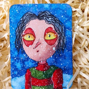 Dipinto originale ACEO: "Con un maglione di Natale"