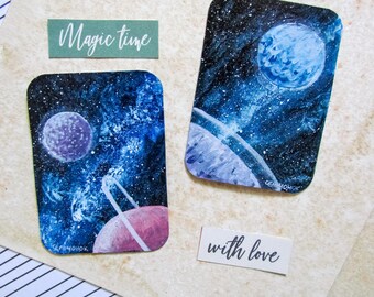 Celestial Whispers & Wandering Worlds – Original Space ACEO Art Cards (Set of 2)
