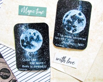 Moonlight Whispers – Set of 2 Original Acrylic ACEO Cards | Hand-Painted Miniature Art | Inspirational Cosmic Quotes