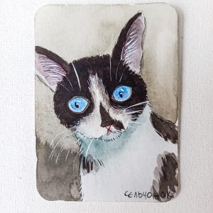 Peinture originale ACEO : "Chat aux yeux bleus"