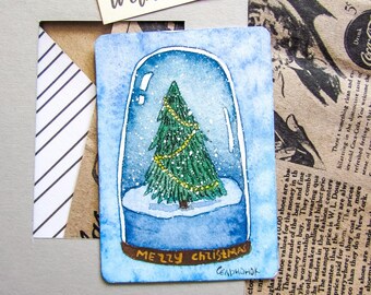 ACEO Original Watercolor Card | Homedecor | Handmade | Wall art | Whimsical: "Merry Christmas"