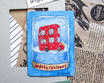 ACEO Original Watercolor Christmas Card | Homedecor | Wall art | Handmade: "Merry Christmas"
