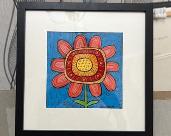 Original Oil Painting on Paper: “Folk Sunflower Dream” | Homedecor | Handmade | Whimsical