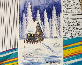 Winter Tale—Original Watercolor Illustration (25 × 14.5 cm) | Homedecor | Wall art | Original painting | Winter art | Handmade
