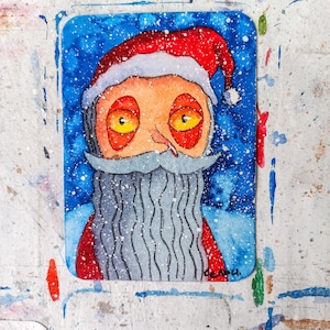 Peinture originale ACEO : "En costume de Père Noël"