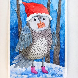 Ilustración original en acuarela: "Una carta de un búho"