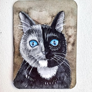 Tableau original ACEO : "Chat noir et gris"