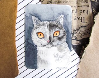ACEO Original Aquarell auf Papier | Wohndekor | Wandkunst | Sammlerkunst | Katzenporträt: „Furry Friend“