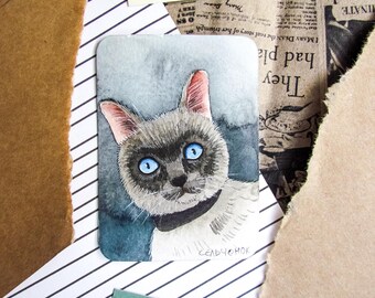 ACEO Original Aquarell auf Papier | Wohndekor | Sammlerkunst | Wandkunst | Kleines Gemälde: "Hübsche Katze"