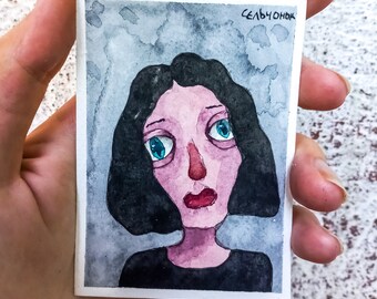 ACEO Original Watercolor Painting on Paper | Homedecor | Handmade | Wall art | Dark art | Collector's art | Small Wall decor: "Sad"