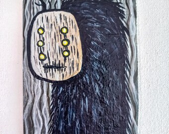 Original Oil ACEO Painting on Paper | Homedecor | Handmade | Whimsical art | Wall art: "Watcher from the Shadows"