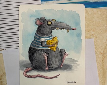 Original Aquarell-Illustration auf Papier | Homedecor | Handgefertigt: "Das Leben einer Ratte"