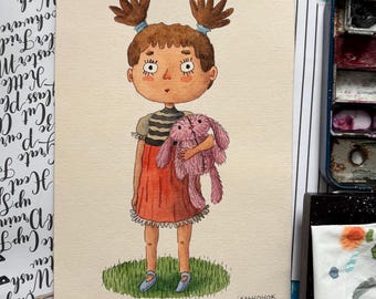 Handgefertigte Aquarell-Postkarte | Wohndekoration | Wanddekoration: „Meine beste Freundin“