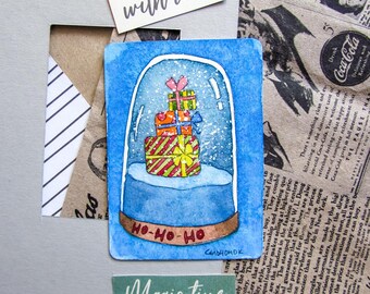 ACEO Original Watercolor Winter Card | Homedecor | Christmas art | Wall art | Whimsical: "Ho-Ho-Ho"