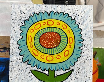 Original Acrylic Flower Painting: “Solar Bloom” | Homedecor | Handmade | Wall Art | Wall Decor