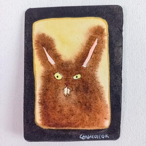 Cartão original em aquarela da ACEO: "Fierce Fuzzy Bunny"