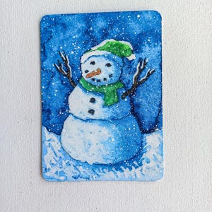 Peinture originale ACEO : "Bonhomme de neige de Noël"