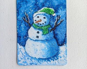 ACEO Original Watercolor Painting on Paper | Homedecor | Collector's art | Wall art | Handmade: "Christmas snowman"
