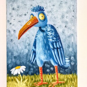 Pintura al óleo original: "Pájaro azul"
